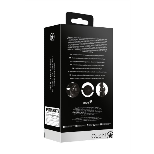 ГОЛОВНАЯ СБРУЯ С НАКЛАДКОЙ НА РОТ И ДЫШАЩИМ КЛЯПОМ - ЧЕРНЫЙ