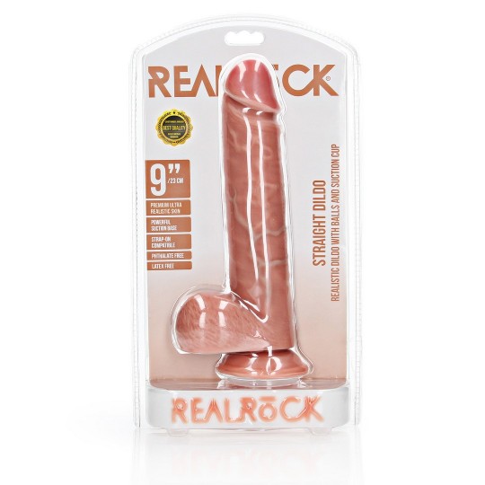 GODE RÉALISTE AVEC TESTICULES STRAIGHT 9 /23 CM FLESH REALROCK