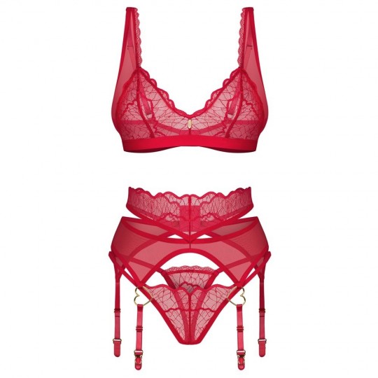 OBSESSIVE 3 PIECE SUSPENDER SET CUPIDE DESIR RED