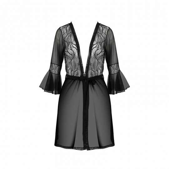 PASSION ECO COLLECTION LEAFA PEIGNOIR AND THONG BLACK