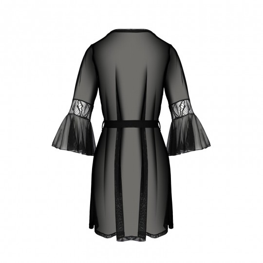 PEIGNOIR ET STRING LEAFA NOIR ECO COLLECTION PASSION