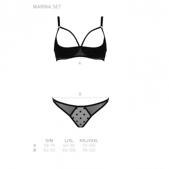 CONJUNTO DE 2 PEÇAS COM SUTIÃ ABERTO MARINA PRETO DEVIL COLLECTION PASSION
