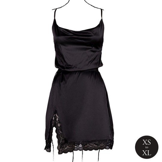 LE DÉSIR OPEN BACK SILK DRESS WITH CRISS CROSS DETAILS AND SLIT BLACK