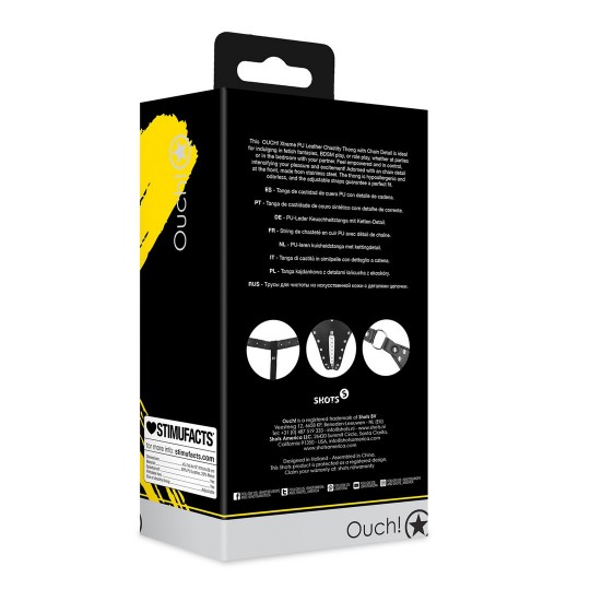 PU LEATHER CHASTITY THONG WITH CHAIN DETAIL - BLACK