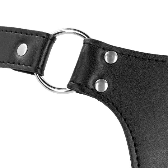 PU LEATHER CHASTITY BELT WITH STRAPS - BLACK