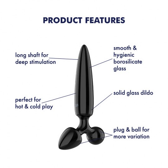 DILDO DE VIDRIO CON PLUG TRIPLE CRISTAL 1 NEGRO SATISFYER