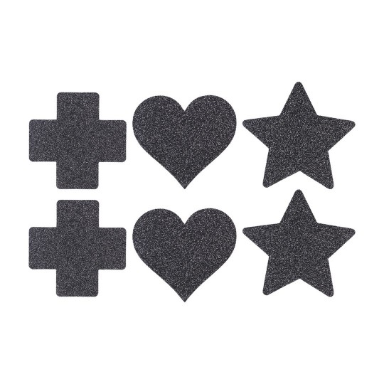 NIPPLE COVER SET - CROSS STAR HEART - BLACK
