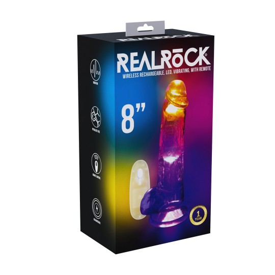 LED VIBRATING STRAIGHT COCK WITH BALLS - 8 / 20 CM - TRANSPARENT