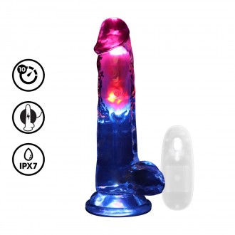 LED VIBRATING STRAIGHT COCK WITH BALLS - 8 / 20 CM - TRANSPARENT