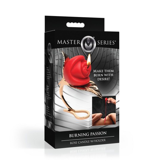 PASIÓN ARDIENTE - VELA DE ROSA CON SOPORTE - ROJO/DORADO