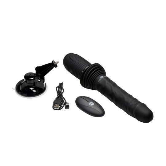 ULTIMATE POWER POUNDER - DILDO DE SILICONA VIBRANTE Y CON EMPUJE CON CONTROL REMOTO - NEGRO