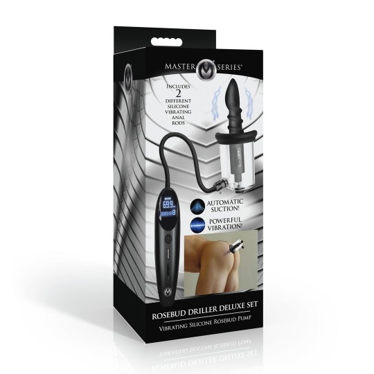 CONJUNTO DELUXE ROSEBUD DRILLER - BOMBA DE SILICONA VIBRANTE ROSEBUD - TRANSPARENTE
