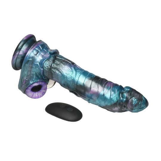ASTRO-THRUST - DILDO DE SILICONA CON MOVIMIENTO Y VIBRACIÓN - AZUL/PÚRPURA