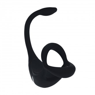 ANILLO DE COCKRING TRI O DE SILICONA VIBRANTE CON ESTIMULADOR DE PRÓSTATA Y CONTROL REMOTO - NEGRO