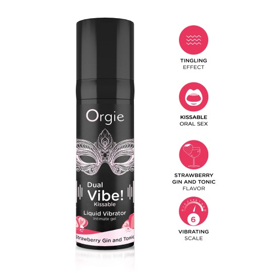 VIBRADOR LÍQUIDO CON SABOR A GIN TONIC CON FRESA DUAL VIBE 15ML ORGIE