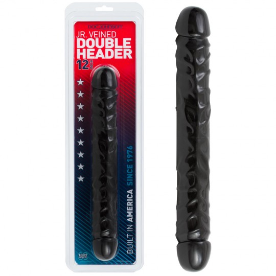 DILDO DUPLO JR. VEINED DOUBLE HEADER 12&#039; PRETO
