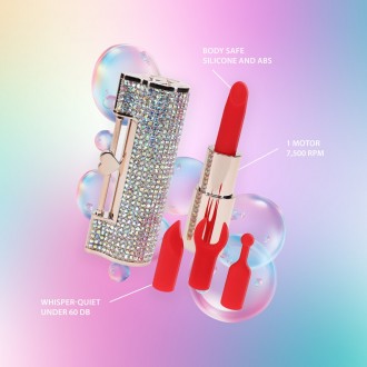 DIAMOND - LIPSTICK VIBRATOR WITH 4 ATTACHMENTS - IRIDESCENT