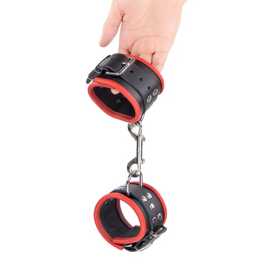 LEATHER HANDCUFFS - RED/BLACK