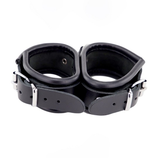 LEATHER DOUBLE HANDCUFFS - BLACK