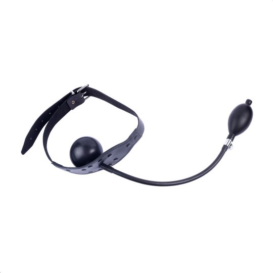 LEATHER GAG WITH INFLATABLE BALL - BLACK
