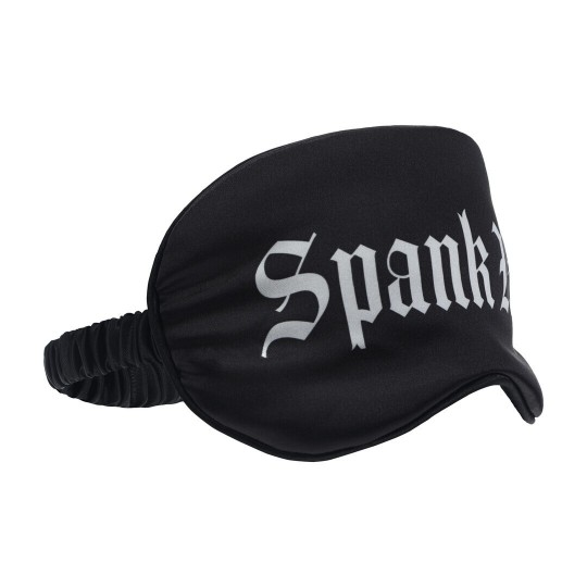 OUCH! SPANK ME PRINTED SATIN MASK BLACK