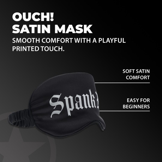 OUCH! SPANK ME PRINTED SATIN MASK BLACK