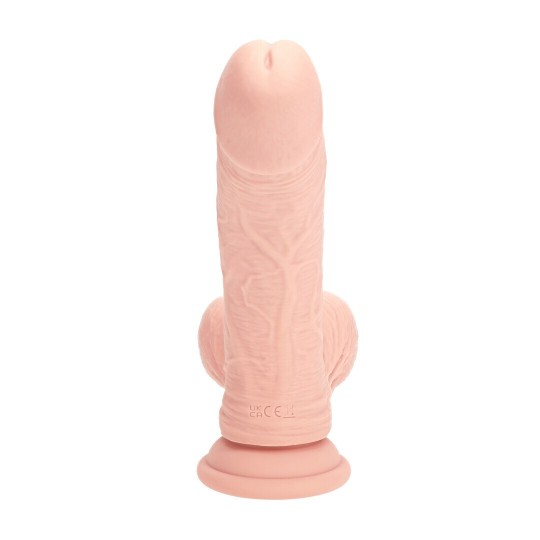 DUAL DENSITY RECHARGEABLE LIQUID SILICONE VIBRATOR - CURVED WITH WEIGHTED BALLS - 7 / 18 CM - FLESH