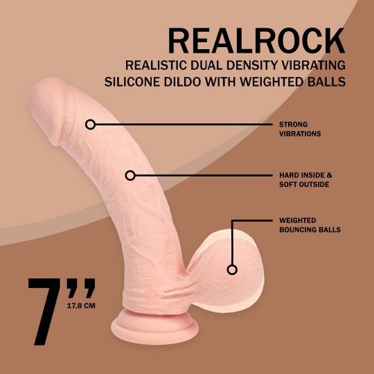 DUAL DENSITY RECHARGEABLE LIQUID SILICONE VIBRATOR - CURVED WITH WEIGHTED BALLS - 7 / 18 CM - FLESH