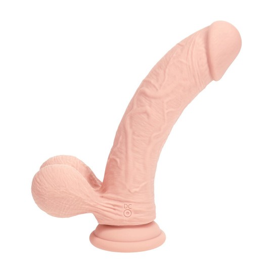 DUAL DENSITY RECHARGEABLE LIQUID SILICONE VIBRATOR - CURVED WITH WEIGHTED BALLS - 8 / 20 CM - FLESH