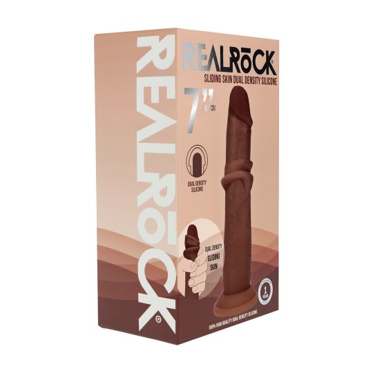 DUAL DENSITY SILICONE REALISTIC SLIDING SKIN DILDO - 7 / 18,5 CM - BROWN