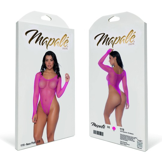 LONG SLEEVE FISHNET BODYSUIT - ONE SIZE - PINK