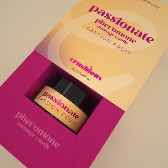 VELA DE MASSAGEM PASSIONATE COM FEROMONAS E AROMA A MARACUJÁ 20ML CRUSHIOUS