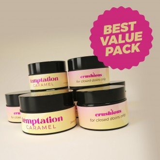CONFEZIONE DA 5 + 1 GRATUITO CANDELA DA MASSAGGIO TEMPTATION CON FEROMONI E PROFUMO CARAMELLO 20ML CRUSHIOUS