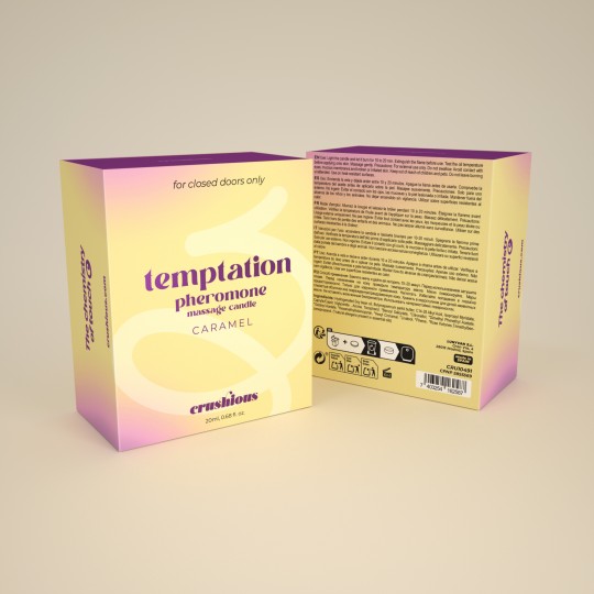 5ER-PACK + 1 GRATIS MASSAGEKERZE TEMPTATION MIT PHEROMONEN UND KARAMELLAROMA 20ML CRUSHIOUS