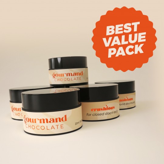 PACK 5 + 1 GRATUITO VELA DE MASAJE GOURMAND CON FEROMONAS Y AROMA A CHOCOLATE 20 ML CRUSHIOUS