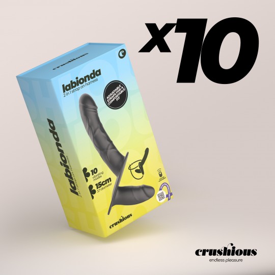 PACK DE 10 LABIONDA STRAP ON DOUBLE AVEC COMMANDE CRUSHIOUS