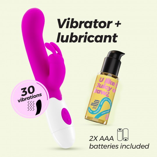 VIBRATORE CON STIMOLATORE CLITORIDEO JIGGLIE E LUBRIFICANTE A BASE D'ACQUA INCLUSO CRUSHIOUS