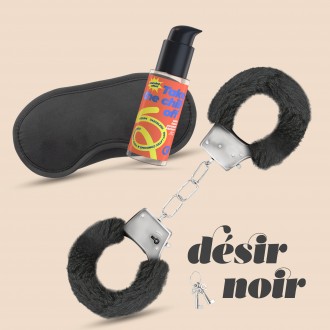DÉSIR NOIR CONJUNTO DE ALGEMAS + VENDA ACETINADA E LUBRIFICANTE COM EFEITO CALOR CRUSHIOUS