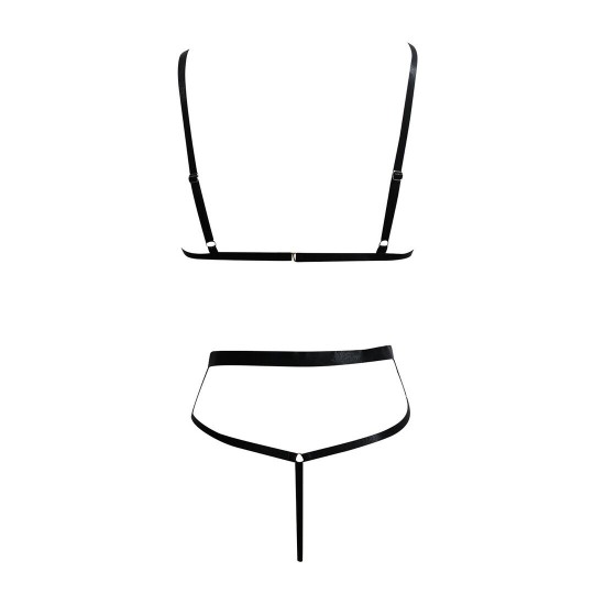 MICRO FAUX LEATHER TWO PIECE SET WITH CHAIN - BLACK