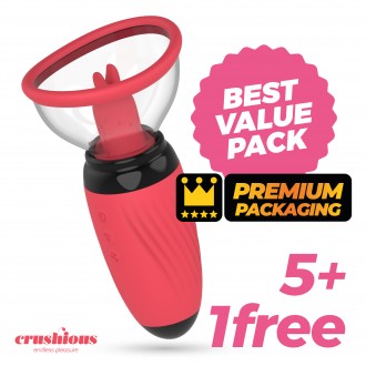 5 + 1 GRATIS SCARLET AUFLADBARE VULVA-STIMULATIONSPUMPE CRUSHIOUS