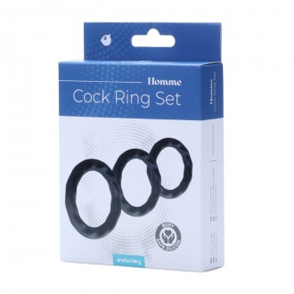 SILICONE COCK RING SET - 23 CM - 30 CM - 37 CM - BLACK