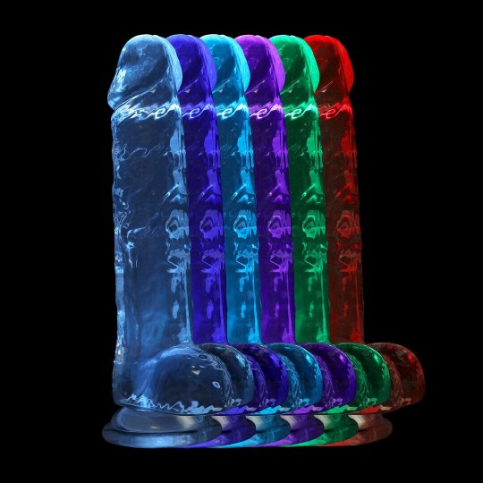 RECHARGEABLE LED DILDO WITH BALLS AND SUCTION CUP - 8 / 19 CM - TRANSPARENT