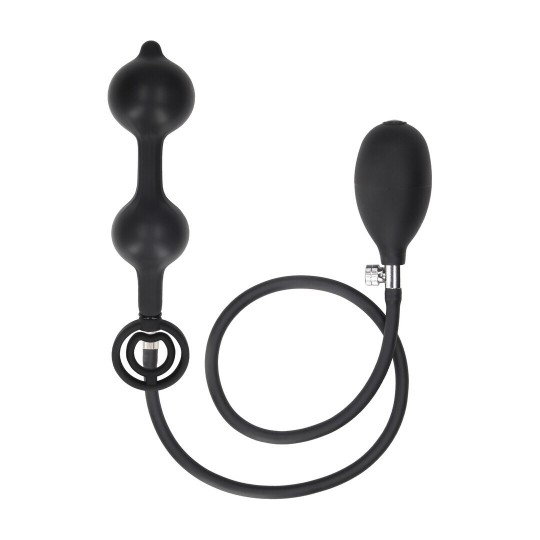 INFLATABLE SILICONE DOUBLE ANAL PLUG - BLACK