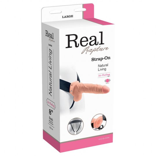 HOLLOW STRAP - ON CON VIBRAZIONE E TESTICOLI REALE RAPIMENTO SENSAZIONE DI ARIA 8 &quot; BIANCO