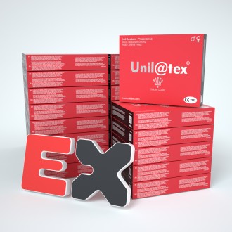 25 CAJAS DE 144 CONDONES ROJOS DE FRESA UNILATEX