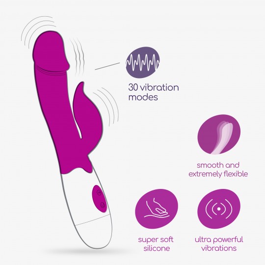 VIBRATORE CON STIMOLATORE CLITORIDE MOCHI VIOLA E LUBRIFICANTE A BASE D'ACQUA INCLUSO CRUSHIOUS