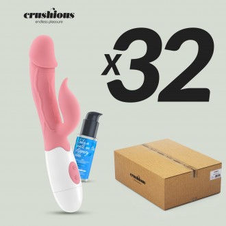 PACK OF 32 CRUSHIOUS MOCHI RABBIT VIBRATOR PINK WITH WATERBASED LUBRICANT INCLUDED
