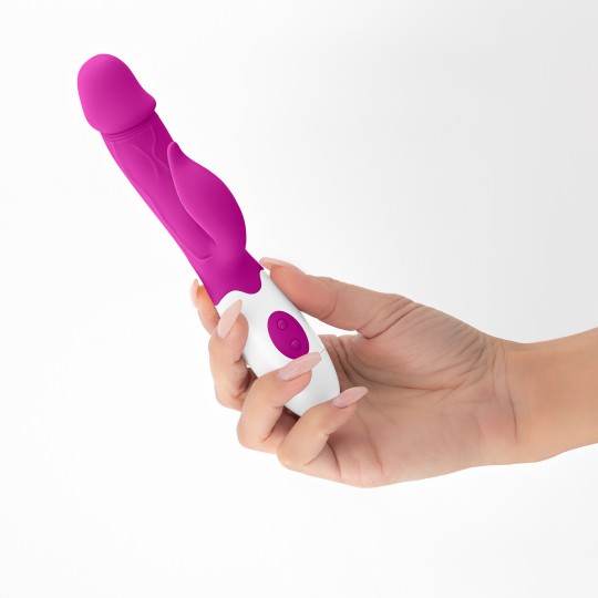 VIBRATORE CON STIMOLATORE CLITORIDE MOCHI VIOLA E LUBRIFICANTE A BASE D'ACQUA INCLUSO CRUSHIOUS