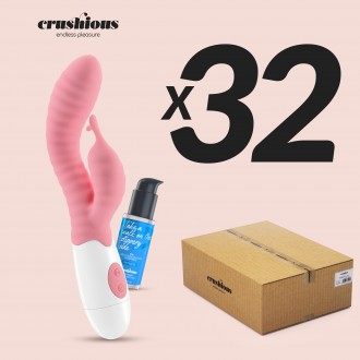 PACK DE 32 VIBRADOR CON ESTIMULADOR DE CLÍTORIS GUMMIE ROSA Y LUBRICANTE DE BASE AGUA INCLUIDO CRUSHIOUS