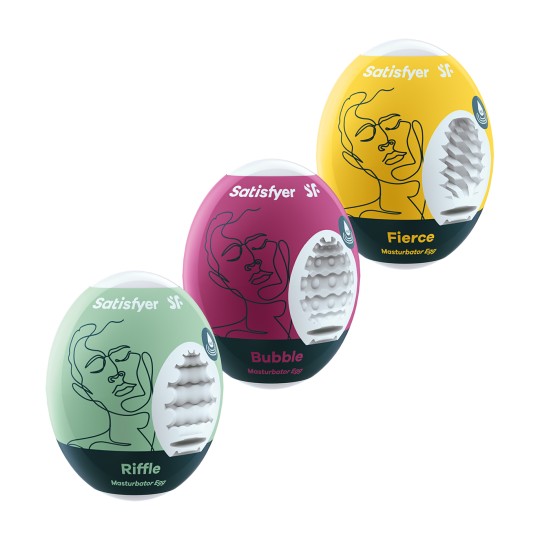 PACK OF 3 SATISFYER MASTURBATOR EGG NAUGHTY, SAVAGE AND CRUNCHY